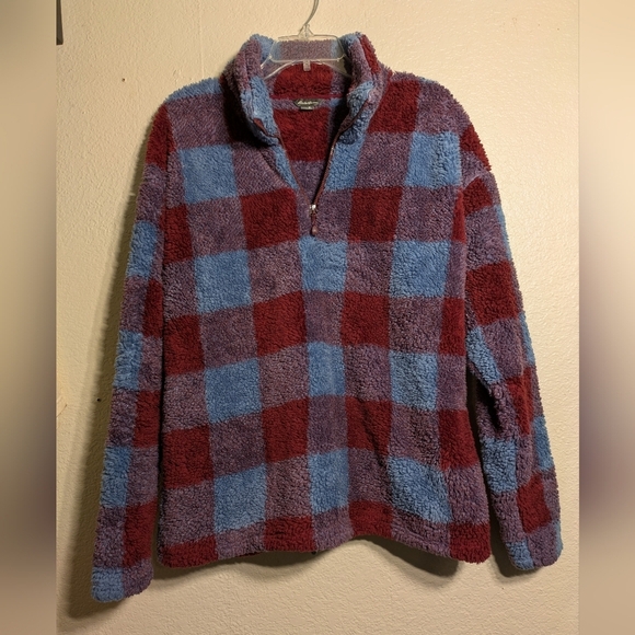 Eddie Bauer Cozy Checkered Fleece Pullover Size Xl Pre-owned - Picture 1 of 6